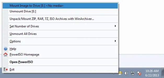 Use the PowerISO Virtual Drive Manager — example PowerISO interface screenshot